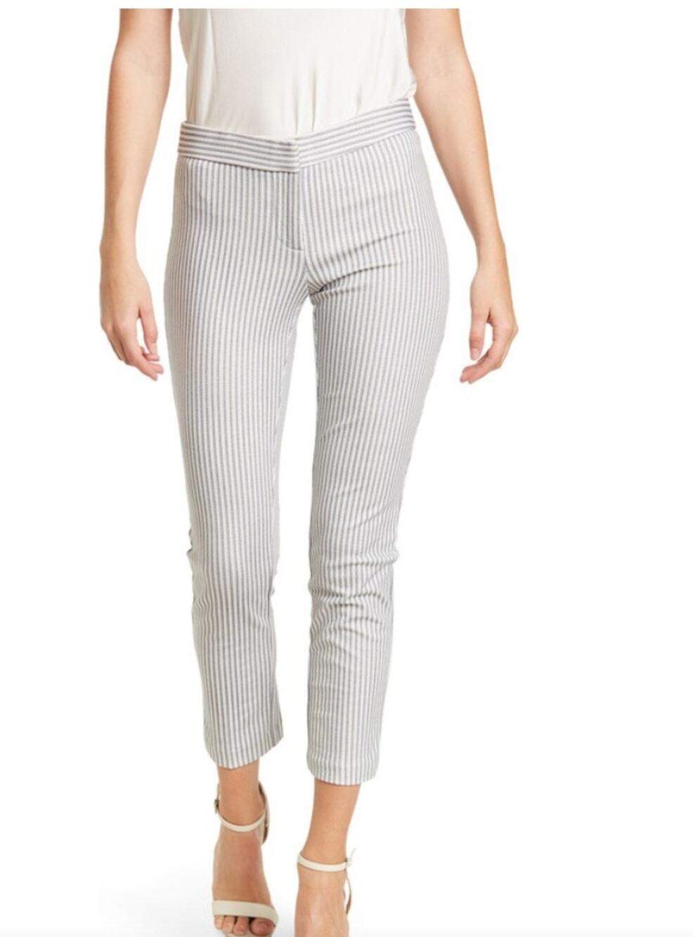 Amanda + Chelsea Gray & White Stripe Contemporary Ankle Pant, Plus Size 18W, NWT